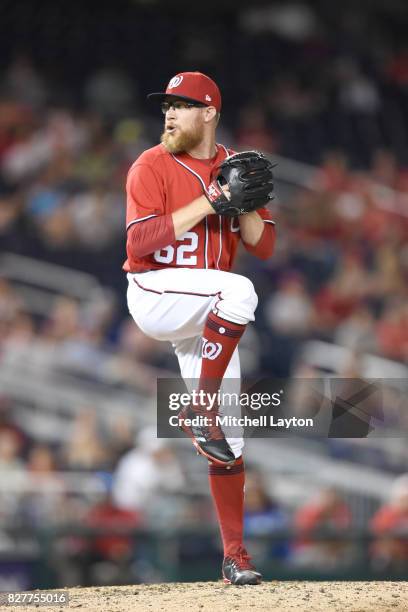 Sean Doolittle of the Washington Nationals pitches during game two of a doubleheader baseball game against the Colorado Rockies at Nationals Park on...