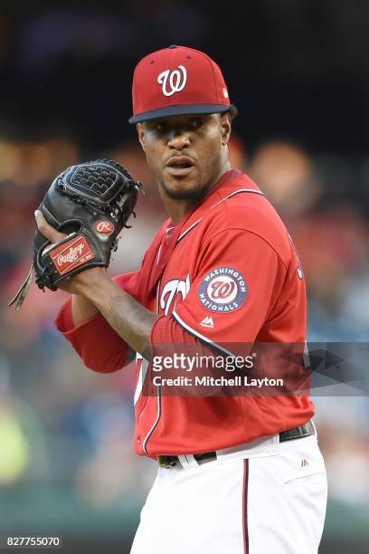Edwin Jackson of the Washington Nationals pitches during game two of a doubleheader baseball game against the Colorado Rockies at Nationals Park on...