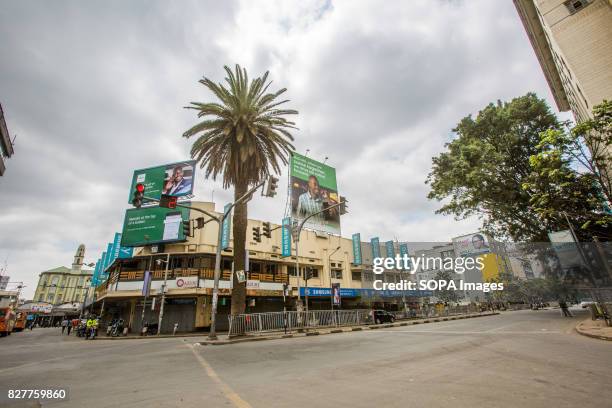 Empty streets of Nairobi during the elections in Kenya. Downtown central business district is mostly over crowded with people and traffic.