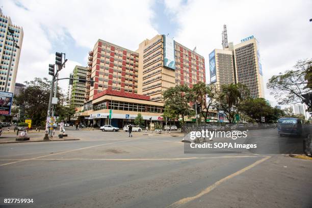 Empty streets of Nairobi during the elections in Kenya. Downtown central business district is mostly over crowded with people and traffic.