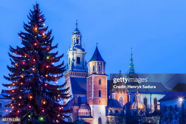 wawel cathedral during christmas - wawel castle stock pictures, royalty-free photos & images