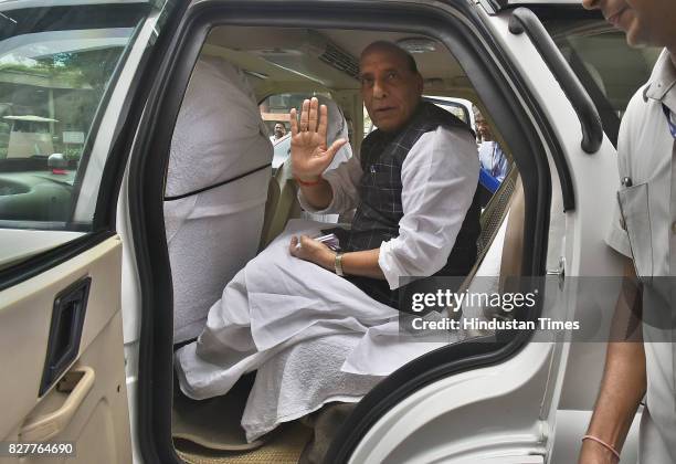 Home Minister Rajnath Singh during the Monsoon Session at Parliament House on August 8, 2017 in New Delhi, India.