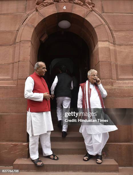 Senior BJP leader Murli Manohar Joshi along with Jagdambika Pal during the Monsoon Session at Parliament House on August 8, 2017 in New Delhi, India.