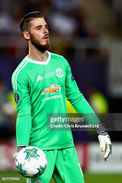 David De Gea of Manchester United in action during the UEFA Super Cup match between Real Madrid and Manchester United at National Arena Filip II...