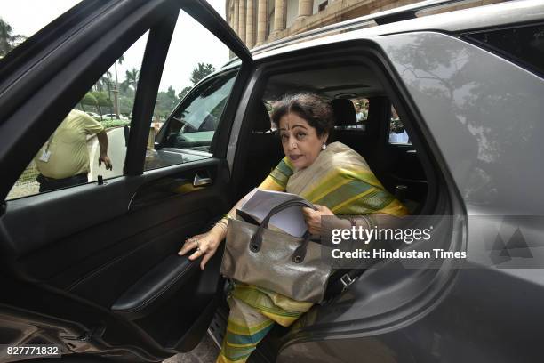 From Chandigarh Kirron Kher arrives for the Monsoon Session at Parliament House on August 8, 2017 in New Delhi, India.