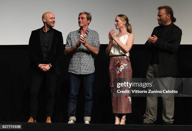 Juergen Vogel, Andre Hennicke, Susanne Wuest and Franco Nero attend 'Iceman' premiere during the 70th Locarno Film Festival on August 8, 2017 in...