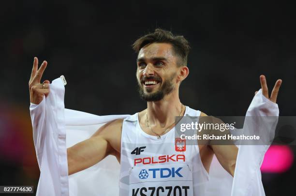 Adam Kszczot of Poland celebrates after winning silver in the Men's 800 metres final during day five of the 16th IAAF World Athletics Championships...