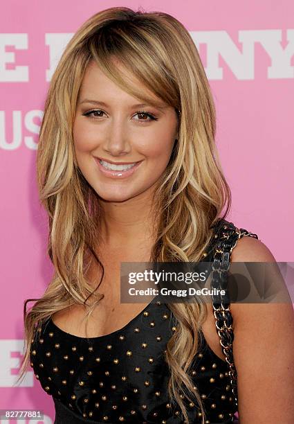 Actress Ashley Tisdale arrives at Sony Pictures' Premiere of "House Bunny" at the Mann Village Theatre on August 14, 2008 in Los Angeles, California.