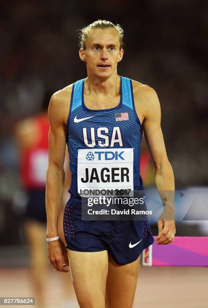 Evan Jager of the United States reacts after the Men's 3000 metres Steeplechase final during day five of the 16th IAAF World Athletics Championships...