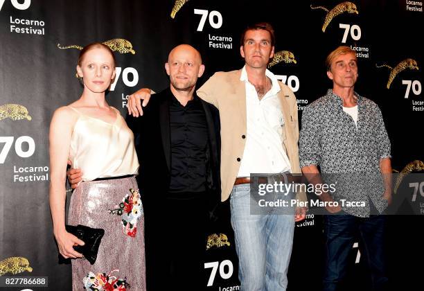 Actress Susanne Wuest, Jurgen Vogel, Felix Randa Andre Hennicke and pose during the 'Iceman' premiere at the 70th Locarno Film Festival on August 8,...