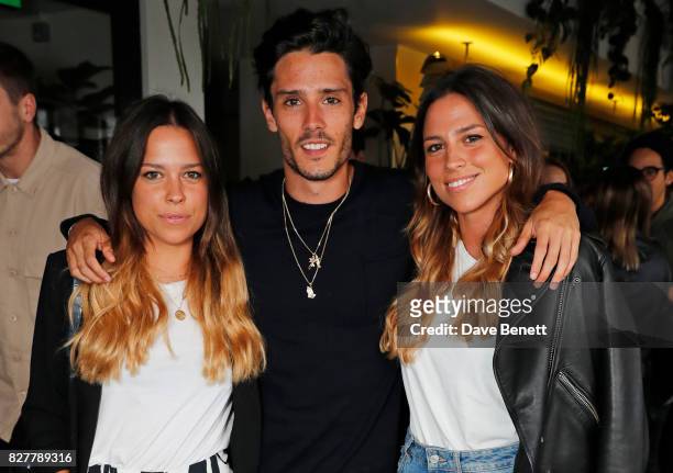 Jordan Collyer, Diego Barrueco and Loanne Collyer attend the launch of James Bay's new Topman collection at The Ace Hotel on August 8, 2017 in...