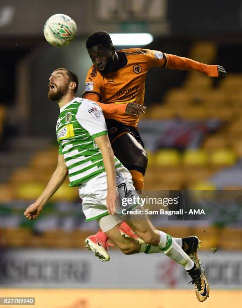 Daniel Alfie of Yeovil Town and Nouha Dicko of Wolverhampton Wanderers during the Carabao Cup First Round match between Wolverhampton Wanderers and...