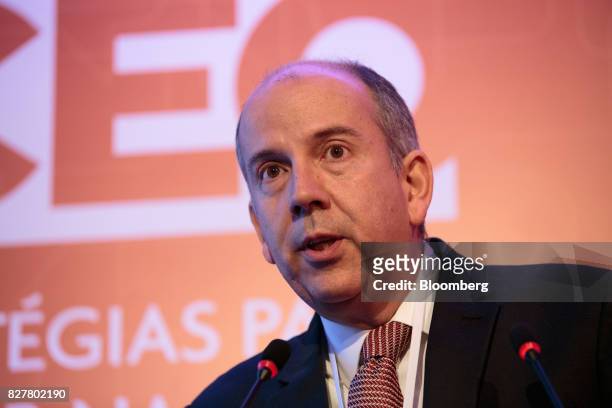 Marcilio Pousada, chief executive officer of Raia Drogasil SA, speaks during the 2017 Exame Chief Executive Office event in Sao Paulo, Brazil, on...