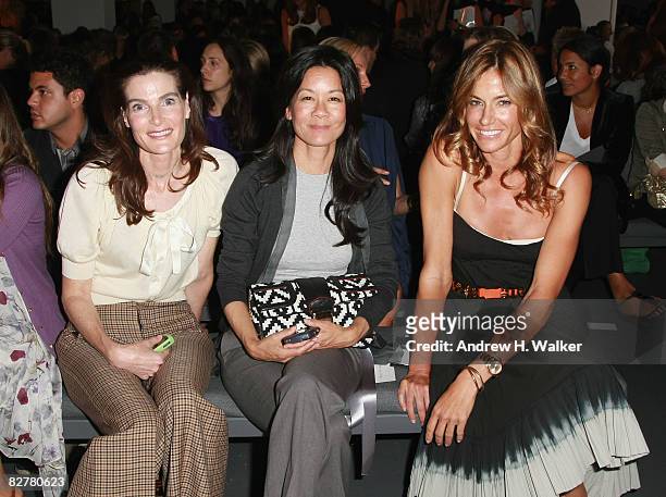 Socialite Jennifer Creel, writer Helen Lee Shifter and Kelly Killoren Bensimon attend the Calvin Klein Spring 2009 fashion show during Mercedes-Benz...