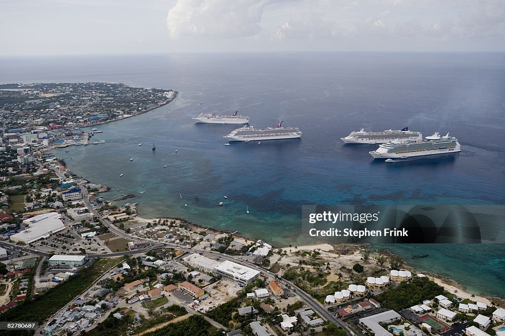 Aerial View Cruise Ships at Anchor