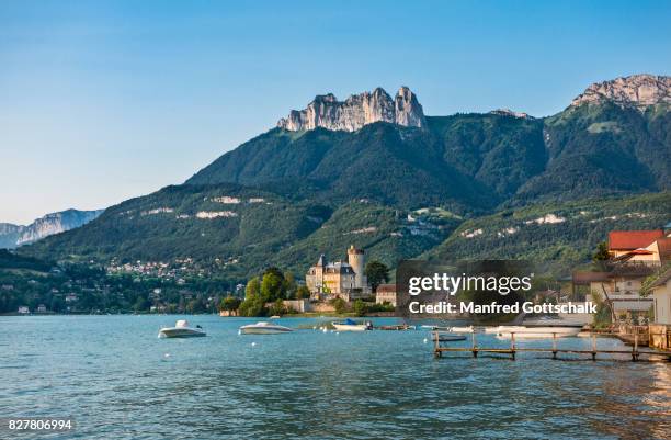 château de duingt lake annecy - lake annecy stock pictures, royalty-free photos & images