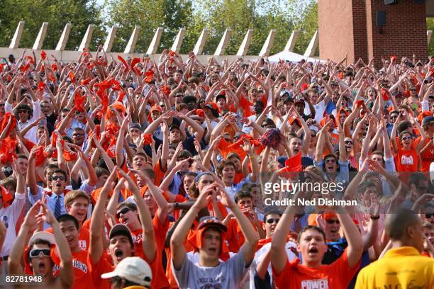 The student section fans of the University of Virginia Cavaliers cheer against the University of Southern California Trojans on August 30, 2008 at...