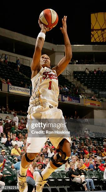 Khadijah Whittington of the Indiana Fever shoots against the New York Liberty at Conseco Fieldhouse on September 11, 2008 in Indianapolis, Indiana....