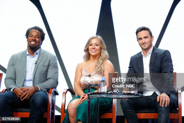 NBCUniversal Press Tour, August 2017 -- CNBC's "Adventure Capitalists" Session -- Pictured: Dhani Jones, Talent / Investor; Shawn Johnson East,...