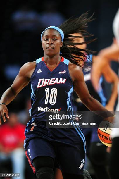 Matee Ajavon of the Atlanta Dream halftimeb during the game against the Minnesota Lynx during at WNBA game on August 8, 2017 at Hank McCamish...