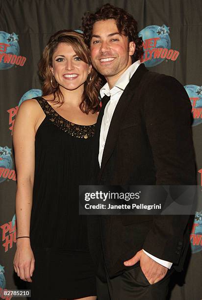 Ace Young with "Grease" co-star "Betty Rizzo" Janine DiVita visits Planet Hollywood in Times Square on September 11, 2008 in New York City.