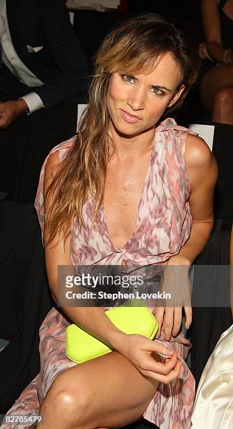 Actress Juliette Lewis attends the Zac Posen Spring 2009 fashion show during Mercedes-Benz Fashion Week at The Tent, Bryant Park on September 11,...