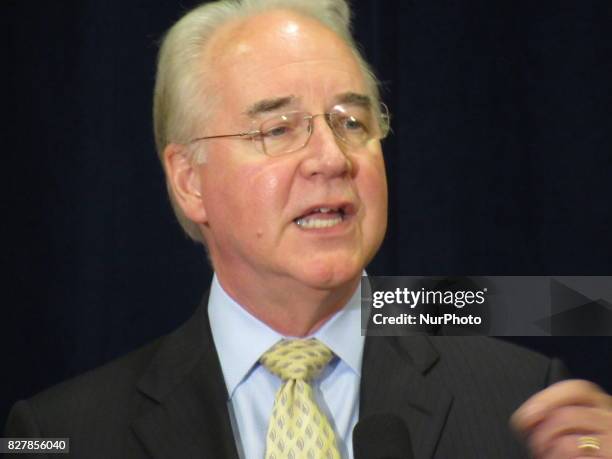 Health and Human Services Secretary Tom Price speaks to the press after US President Donald Trump held a meeting with administration officials in...