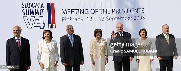 Presidents of Visegrads countries are pictured with their wives Laszlo Solyom and Livia Klausova of Hungary, Vaclav Klaus and Silvia Gasparovicova of...