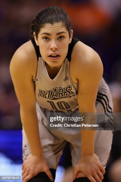 Kelsey Plum of the San Antonio Stars during the WNBA game against the Phoenix Mercury at Talking Stick Resort Arena on July 30, 2017 in Phoenix,...