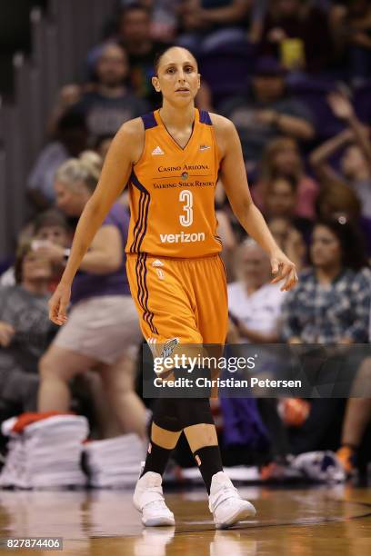 Diana Taurasi of the Phoenix Mercury during the WNBA game against the San Antonio Stars at Talking Stick Resort Arena on July 30, 2017 in Phoenix,...