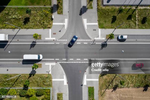 industrial area,road junction, aerial view - road intersection stock pictures, royalty-free photos & images