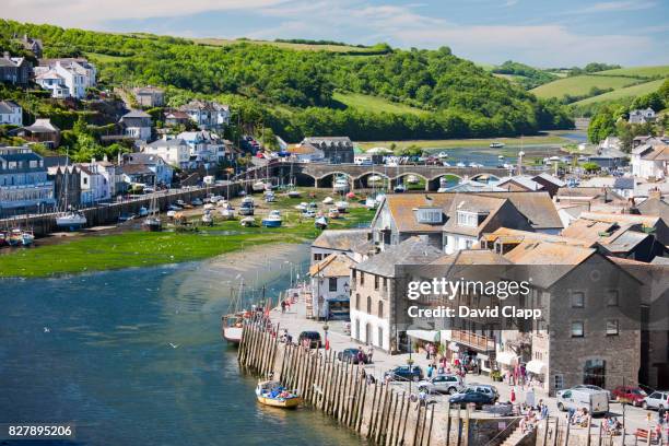 the harbour in looe, cornwall - looe stock pictures, royalty-free photos & images