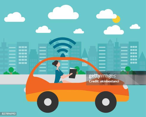 autonomous, self driving, driverless car illustration - autonomous technology stock illustrations