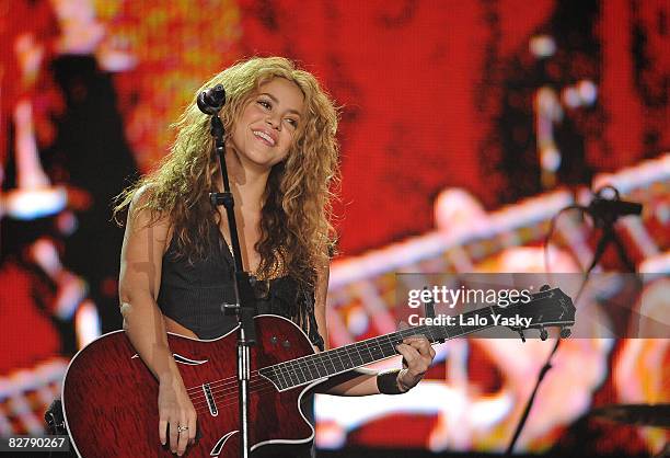 Singer Shakira performs at Rock in Rio Madrid at Ciudad del Rock on July 4, 2008 in Arganda del Rey, Madrid, Spain.