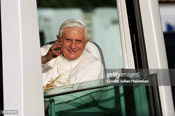 Pope Benedict XVI arrives at Notre Dame de Paris cathedral on September 12, 2008 in Paris, France.