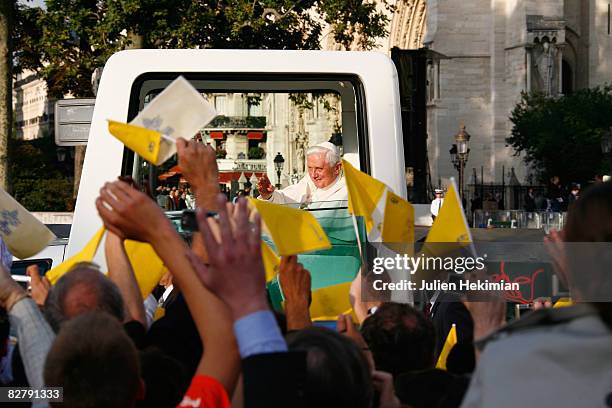 Pope Benedict XVI arrives at Notre Dame de Paris cathedral on September 12, 2008 in Paris, France.