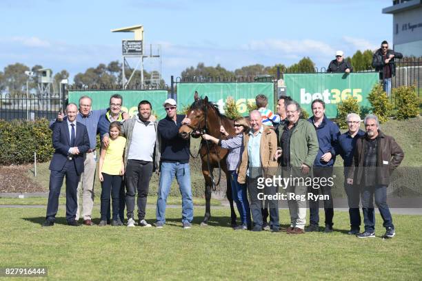 Connections of Altro Mondo after winning the Geelong Homes Maiden Plate, at Geelong Racecourse on August 09, 2017 in Geelong, Australia.