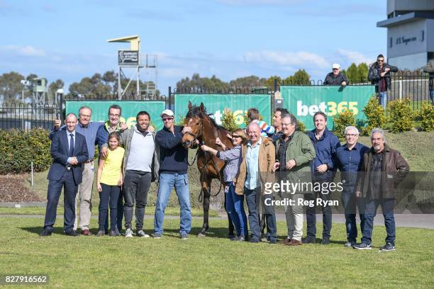 Connections of Altro Mondo after winning the Geelong Homes Maiden Plate, at Geelong Racecourse on August 09, 2017 in Geelong, Australia.