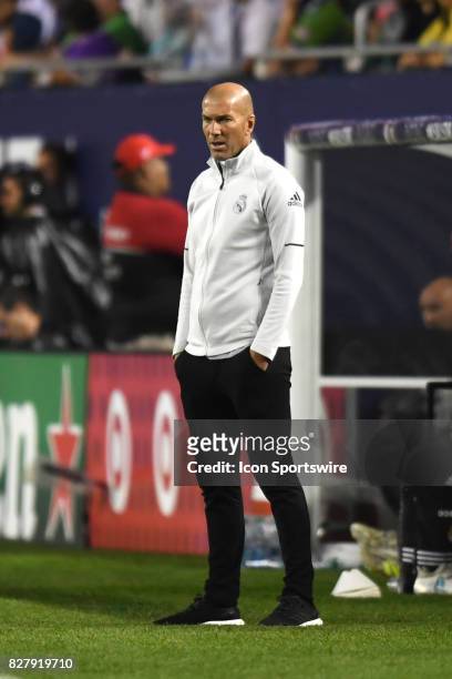 Real Madrid head coach Zinedine Zidane in the second half during a soccer match between the MLS All-Stars and Real Madrid on August 2 at Soldier...