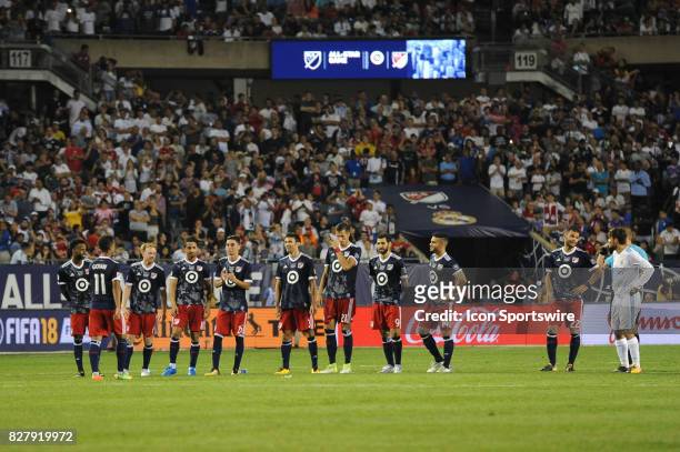 All-Stars line up during plenty kicks during a soccer match between the MLS All-Stars and Real Madrid on August 2 at Soldier Field, in Chicago, IL....