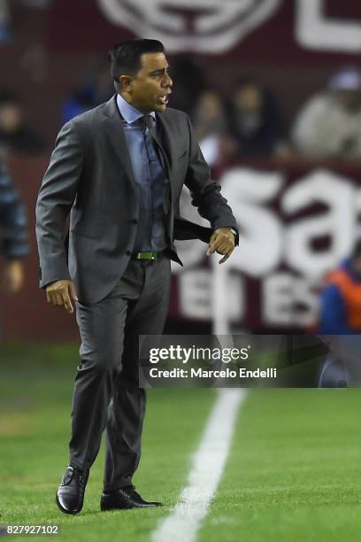 Cesar Farias coach of The Strongest gestures during the second leg match between Lanus and The Strongest as part of round of 16 of Copa CONMEBOL...