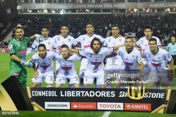 Players of The Strongest pose for a photo prior the second leg match between Lanus and The Strongest as part of round of 16 of Copa CONMEBOL...