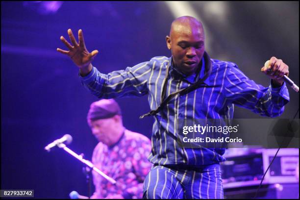 Roy Ayers Seun Kuti and his daughter Ifafunmike Adara Anikulapo-Kuti at Womad, Charlton Park, Malmesbury, Wiltshire, UK on 30 July 2017.