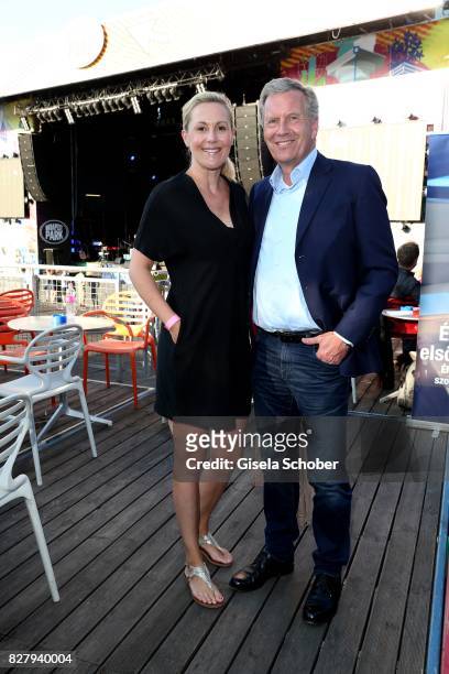 Christian Wulff and his wife Bettina Wulff attend the Man Doki Soulmates concert during the Sziget Festival at Budapest Park on August 8, 2017 in...