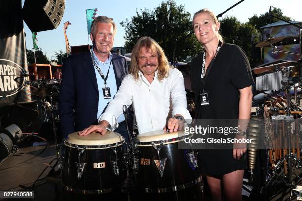 Christian Wulff and his wife Bettina Wulff, Leslie Mandoki attend the Man Doki Soulmates concert during the Sziget Festival at Budapest Park on...