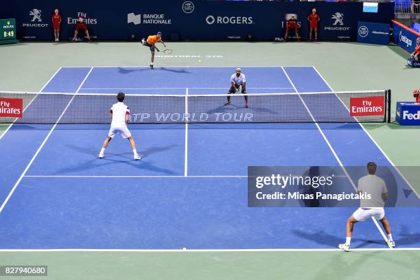 General view of the doubles match between the team of Frank Dancevic and Adil Shamasdin of Canada against Fabrice Martin and Edouard Roger-Vasselin...