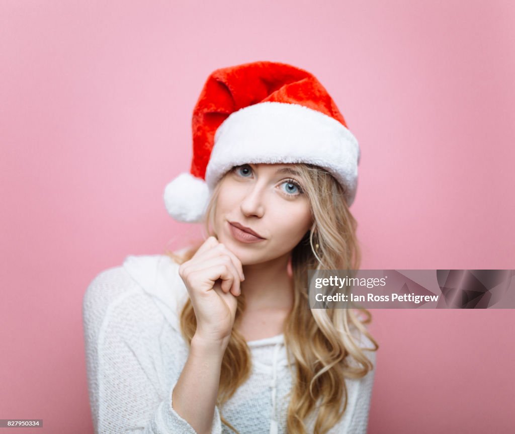 Woman wearing Santa Hat