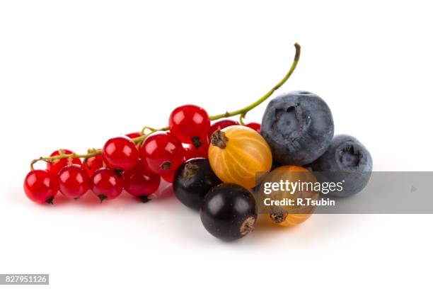 mix berries on white - redcurrant stock pictures, royalty-free photos & images