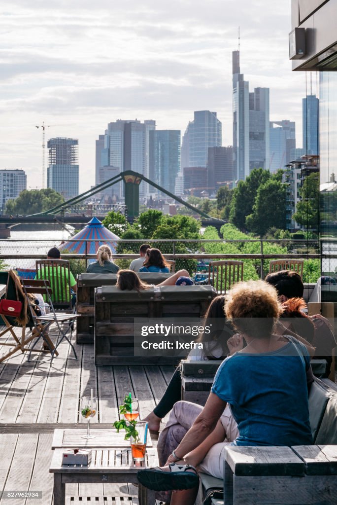 Rooftop bar with a view to Frankfurt skyline