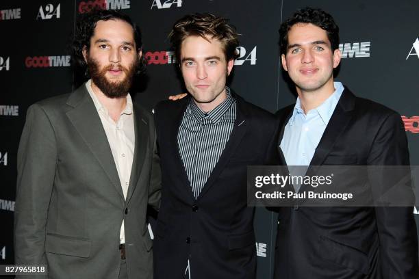 Josh Safdie, Robert Pattinson and Benny Safdie attend "Good Time" New York Premiere at SVA Theater on August 8, 2017 in New York City.